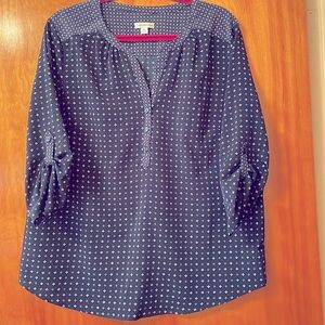 Croft & Barrow Navy Blue Patterned Women's Top Size XL